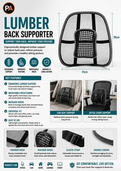 Comfortable Lumbar Back Support with Massage Beads